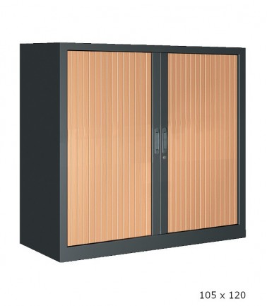 Grande armoire basse anthracite à rideaux hêtre