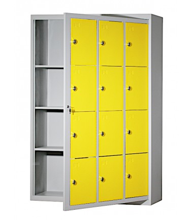 casiers vestiaires écolier 12 casiers 40 cm avec des portes jaunes