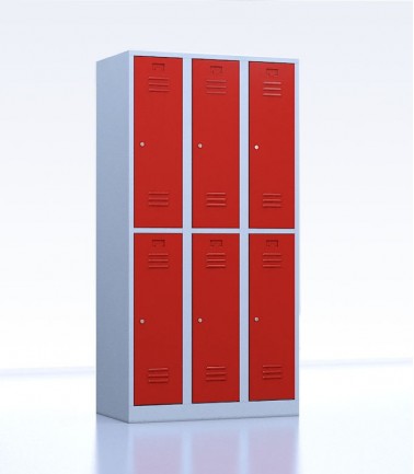 Vestiaires métalliques biplaces de 6 casiers 30 rouge